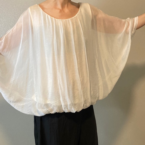 Baci Silk Blend Angelcore Ethereal Fairycore Sheer Bubble hem volume Top sz S/M - Picture 4 of 11